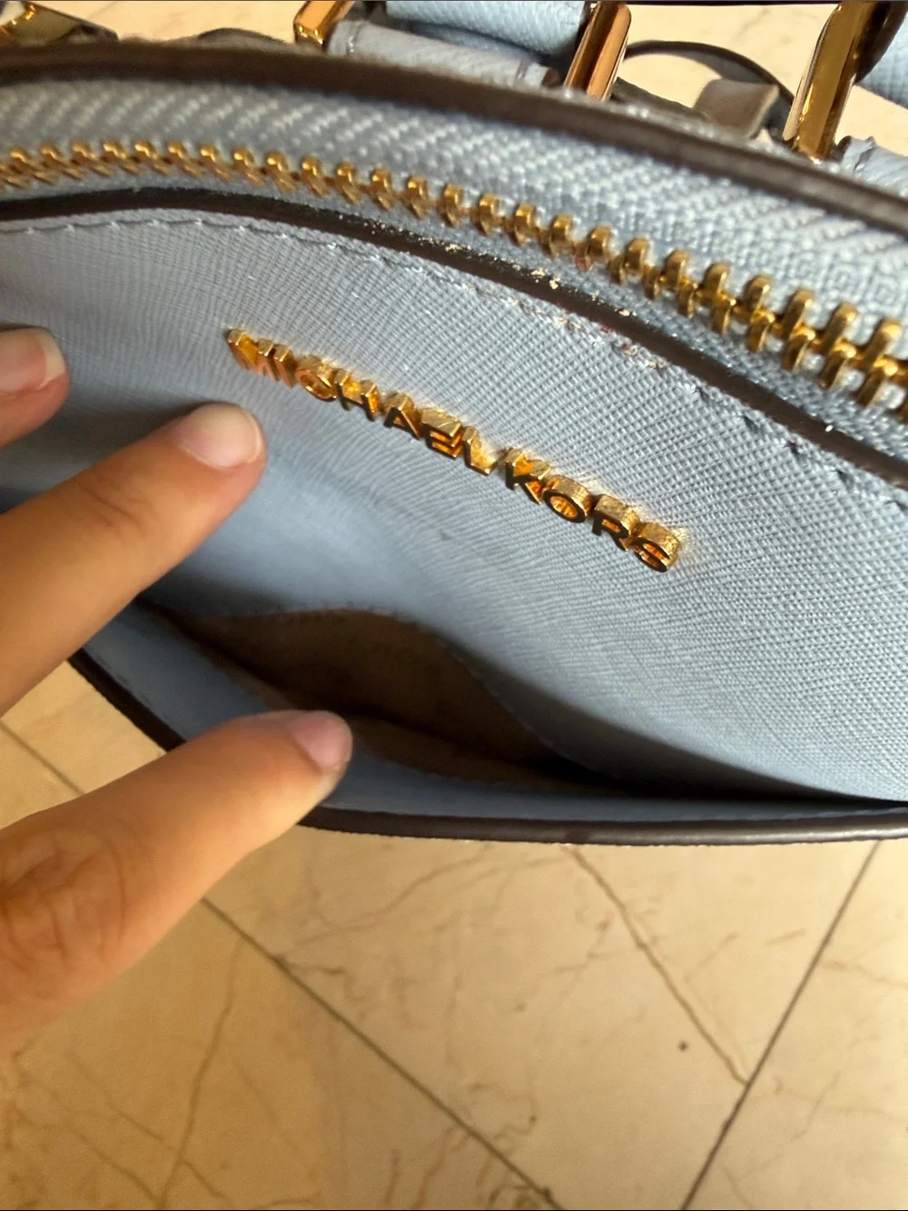 Michael Kors Pale Blue Saffiano Leather Backpack with Gold Hardware